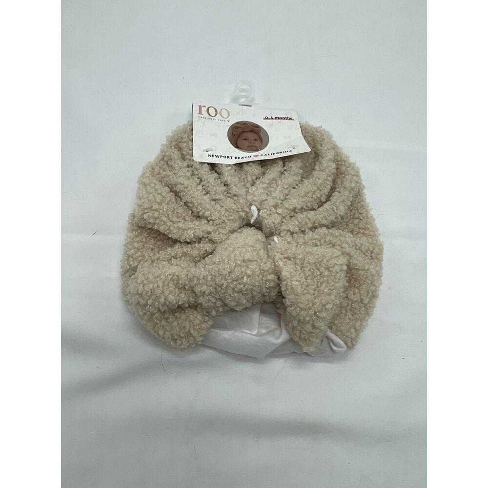 Roo Baby Hat Newport Beach Fuzzy Head Wrap Beige Newborn NWT